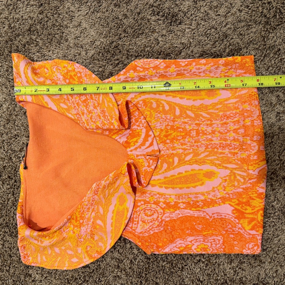 ZARA Rare Orange and Pink Floral Paisley Ruffled Sleeveless Blouse Size‎ Small - Picture 7 of 7